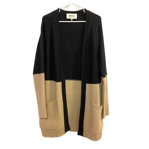Alice Blue Stitch Fix Black Tan Colorblock Cardigan Sweater Women's Medium - Picture 1 of 8